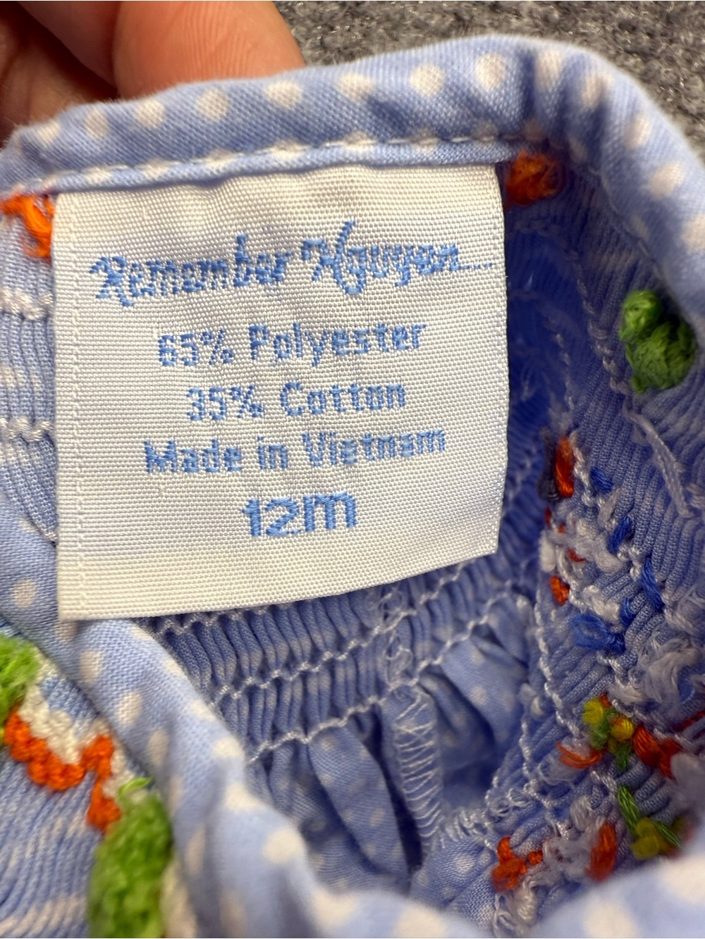 Remember Nguyen Baby Girl 12 months Blue Polka Dot Smocked Flutter-Sleeve Dress - Picture 3 of 5